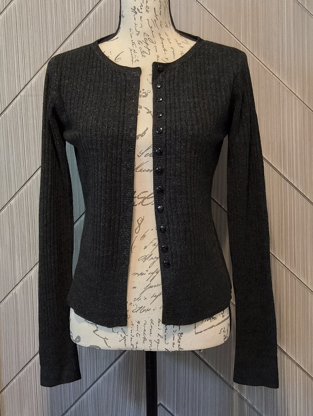 Copper Key L Charcoal Gray Ribbed Button Front Cardigan Quiet Luxury Classic
